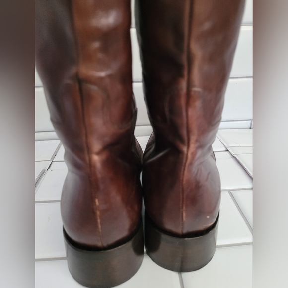 Franco Martini Made In Italy Ladies Dark Brown Tall Leather Boots 1.25in Block H - Picture 6 of 12
